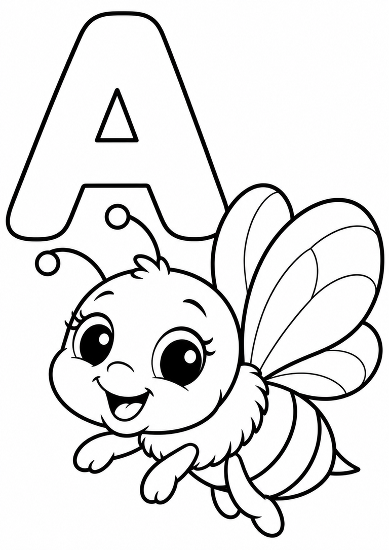 Letra A mayúscula para colorear con una abeja