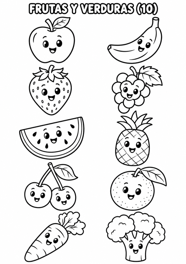 Lámina de frutas y verduras para colorear e imprimir